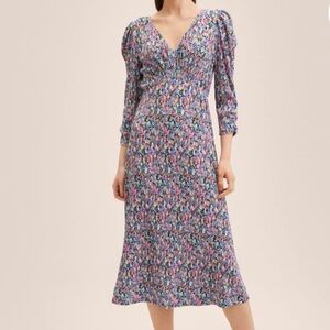 MANGO printed floral pleated dress multicolor NWOT